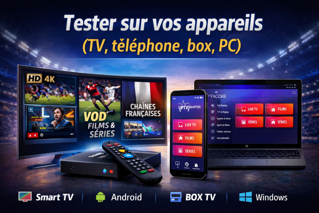 IPTV Test 24h France : testez l’abonnement IPTV sur Smart TV, téléphone Android, box TV et PC Windows pour vérifier la qualité HD/4K et la stabilité
