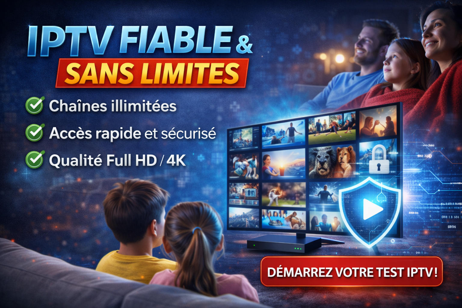 chaînes illimitées, accès sécurisé et qualité Full HD/4K avec test IPTV