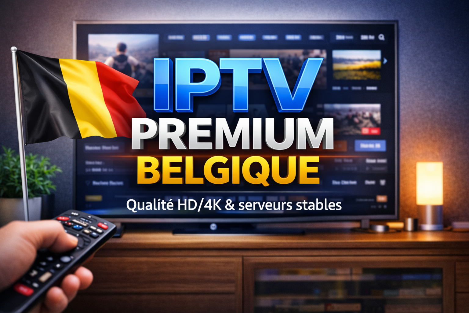 IPTV Premium Belgique sur TV 4K avec chaînes belges et internationales, service stable et rapide