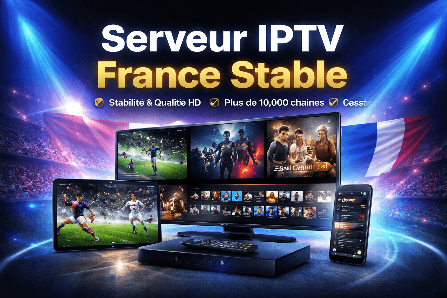 Serveur IPTV France stable avec TV, box IPTV et chaînes HD/4K