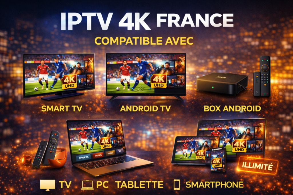 IPTV 4K France compatible sur TV, PC, tablette et smartphone avec streaming Ultra HD 4K