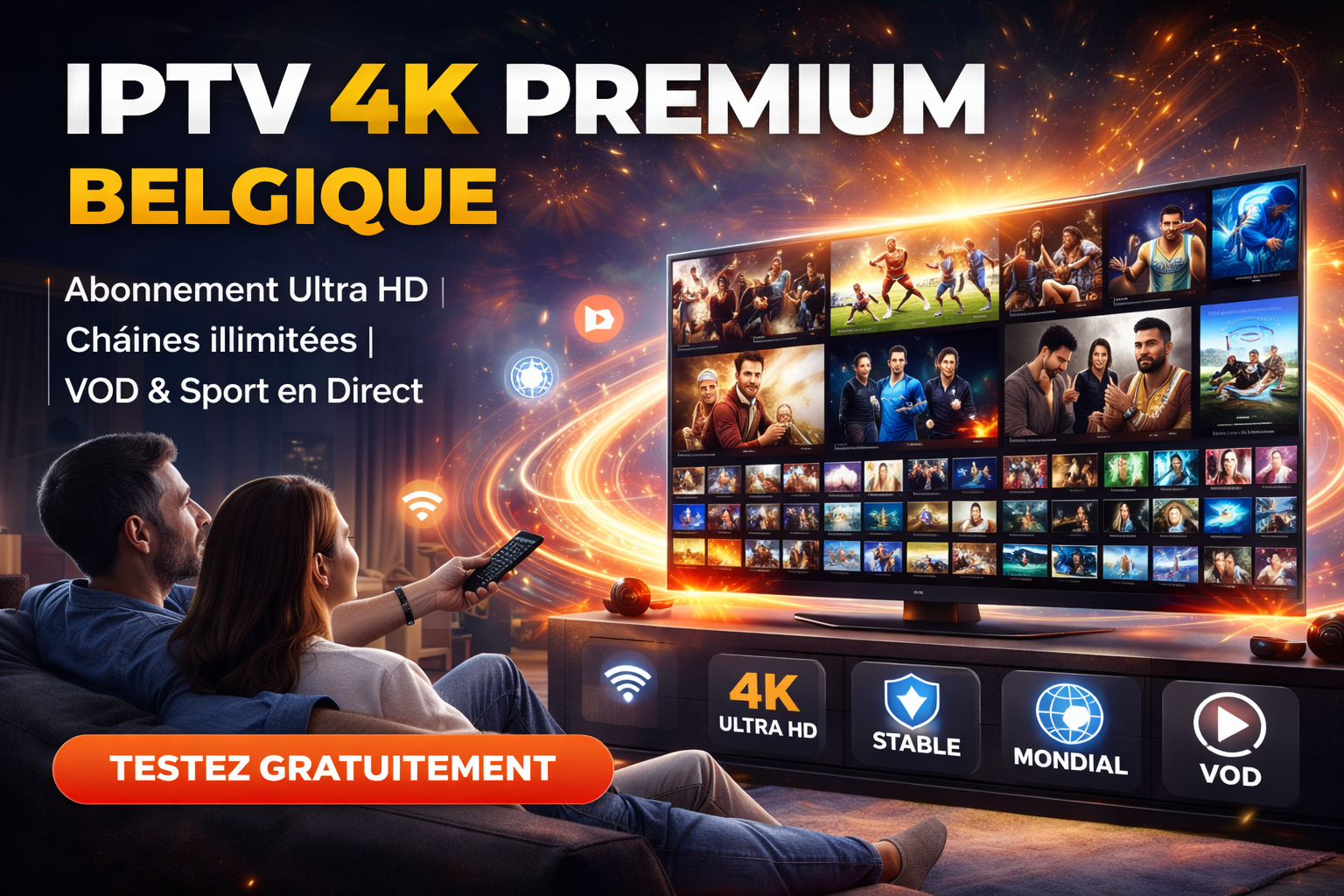 IPTV 4K premium en Belgique avec streaming Ultra HD, service stable et contenus illimités