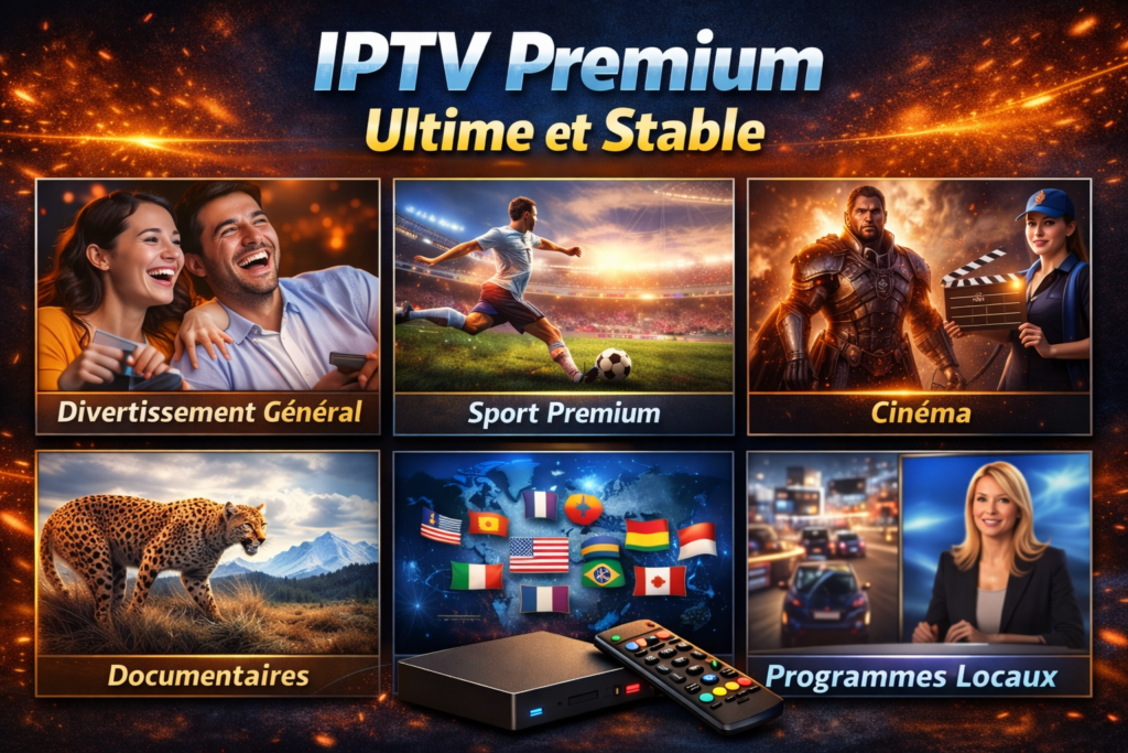 IPTV avis 2026 : IPTV premium avec divertissement général, sport premium, cinéma, documentaires, chaînes internationales et programmes locaux