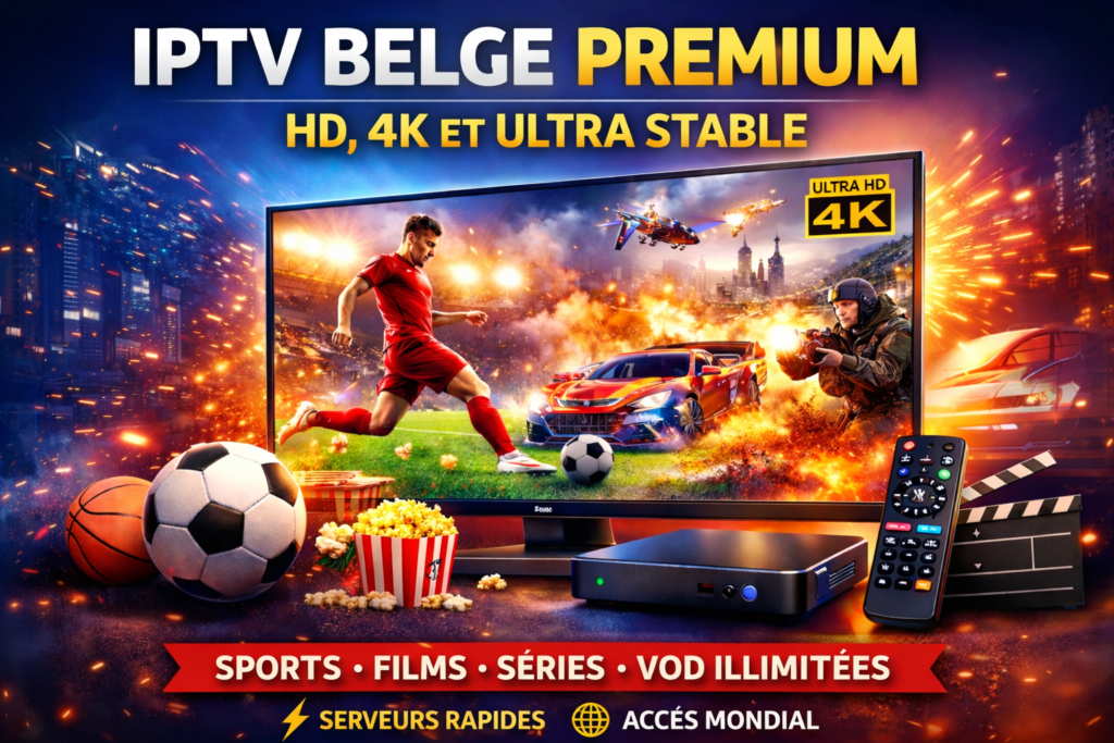 Service IPTV belge premium en HD et 4K avec sports, films, séries et VOD illimitées sur télévision
