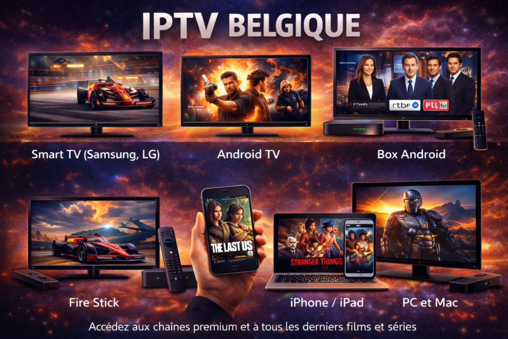 IPTV Belgique abonnement compatible Smart TV, Android TV, Box Android, Fire Stick, iPhone, iPad, PC et Mac