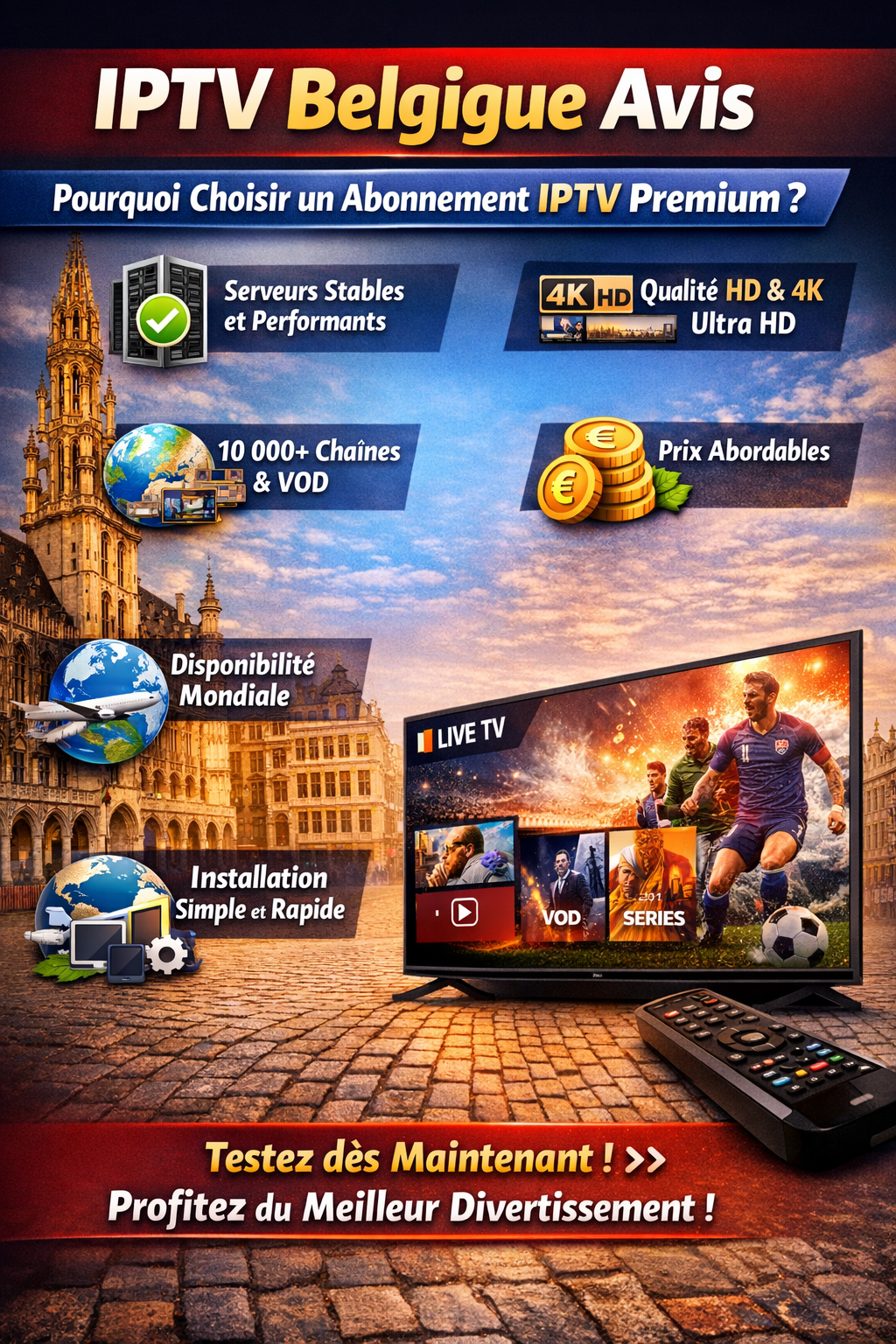 IPTV Belgique avis : serveurs stables + HD/4K + 30 000 chaînes
