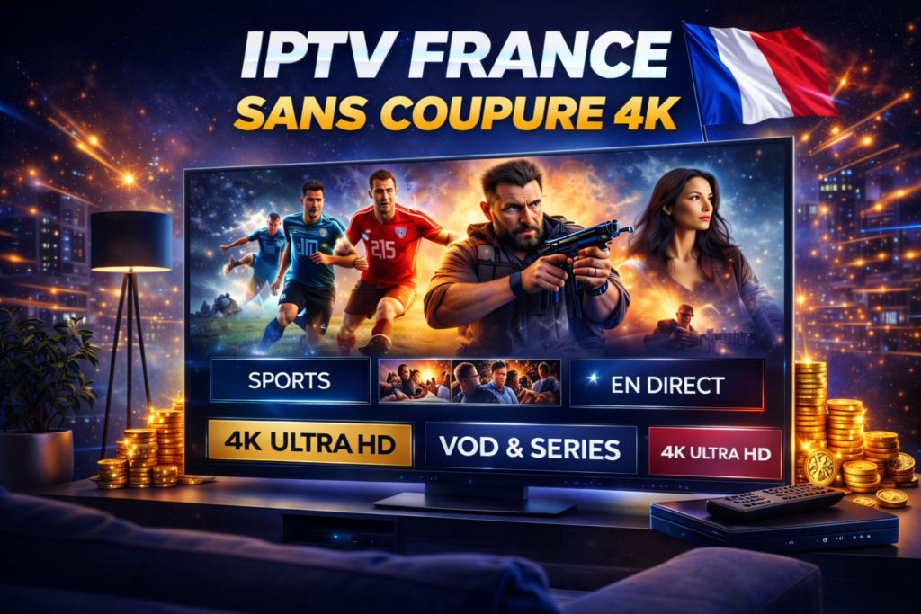 IPTV France sans coupure 4K streaming premium sur Smart TV avec VOD films séries et sport en direct