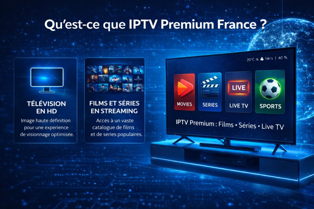 Qu’est-ce que IPTV premium France interface streaming smart TV films séries sports et live TV