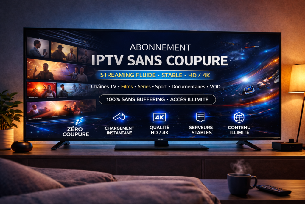 abonnement IPTV sans coupure avec streaming fluide stable HD 4K sans interruption et qualité premium