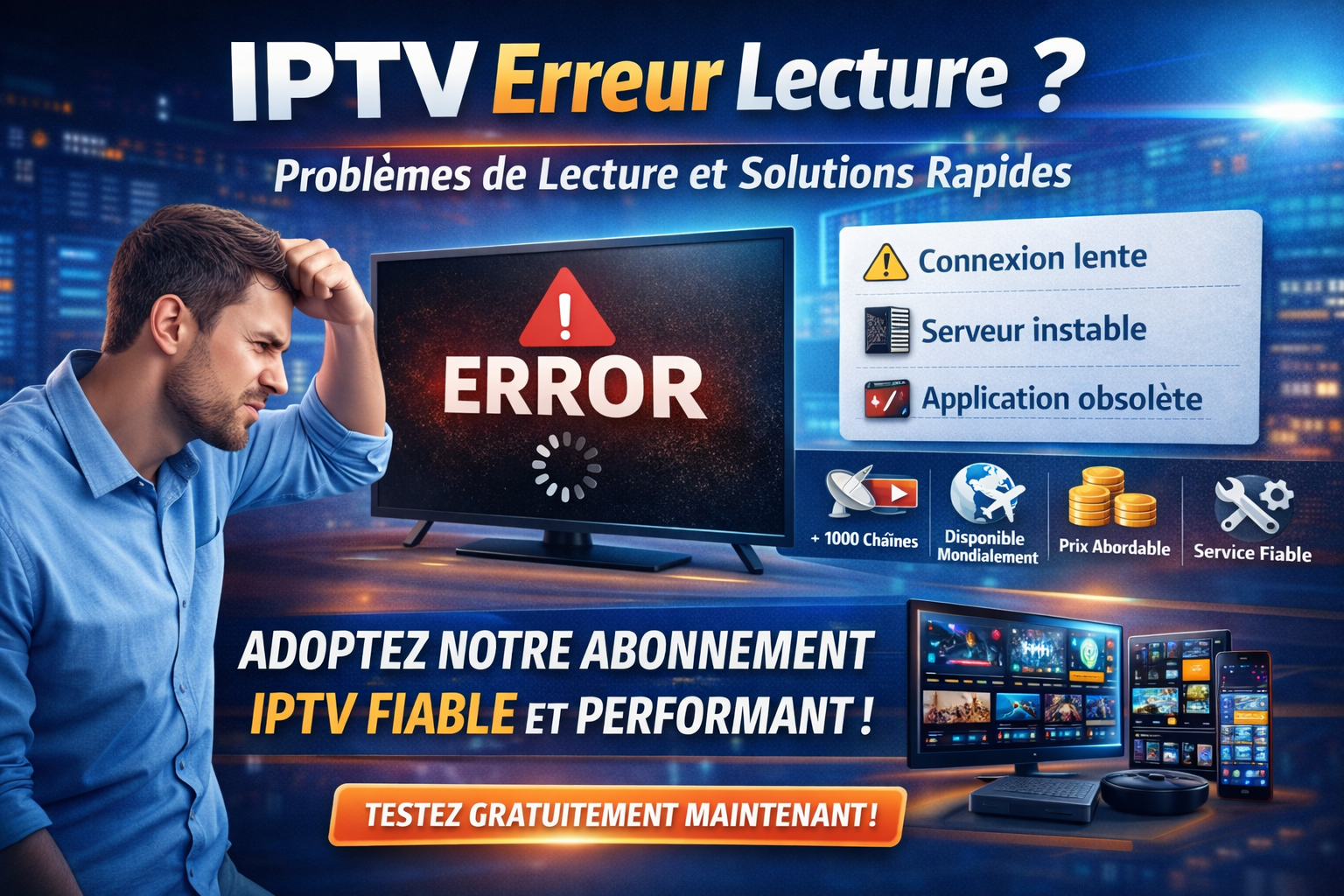 IPTV Erreur lecture sur un téléviseur avec les principales causes du problème