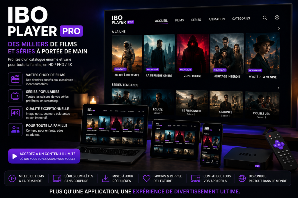 Films et séries VOD avec abonnement IPTV premium IBO Player Pro